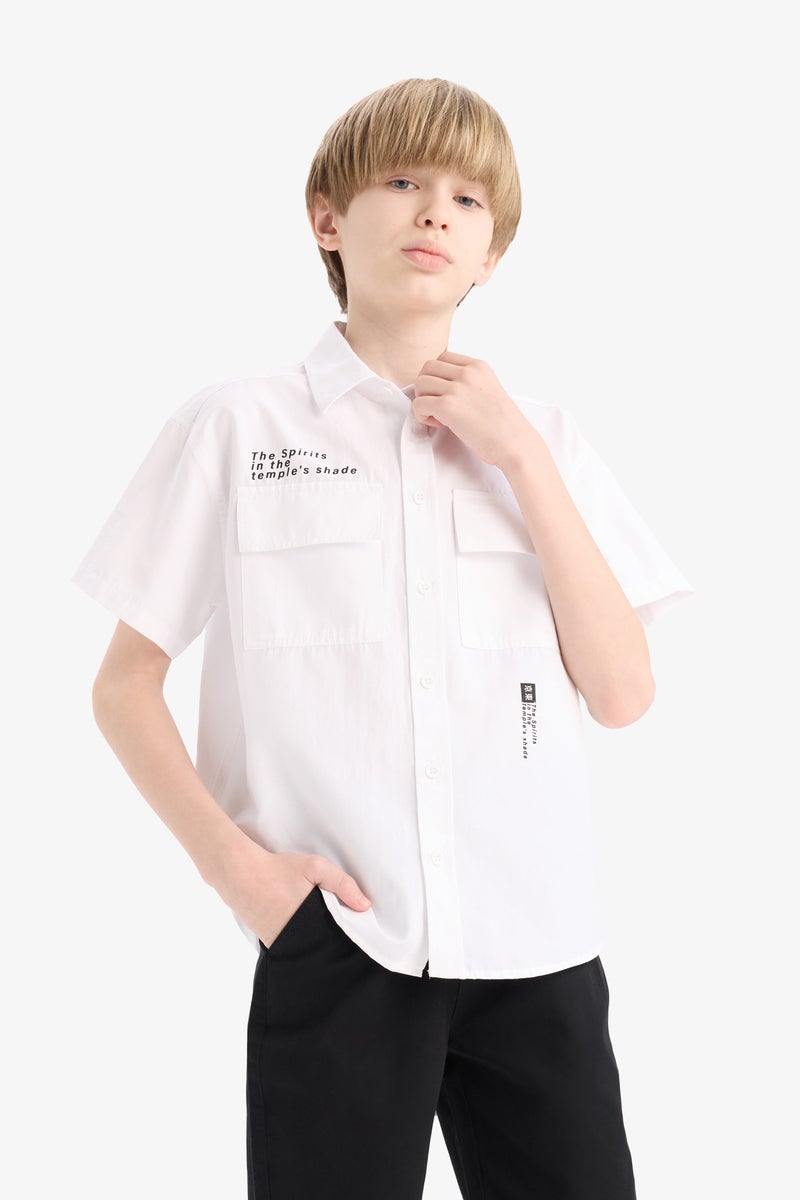 DeFacto White Boy Boy Oversize Polo Neck Printed Poplin Shirt Casual - Image 4